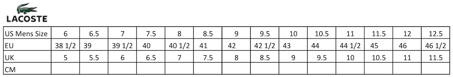 Lacoste Big And Size Chart