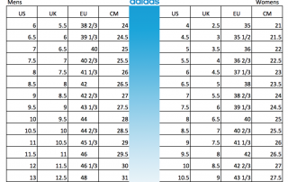 adidas women's shoe size chart cm