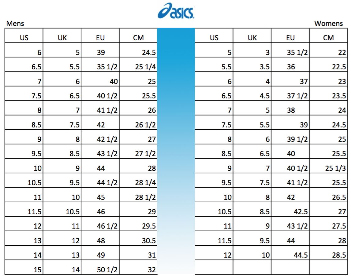 shoe size chart men