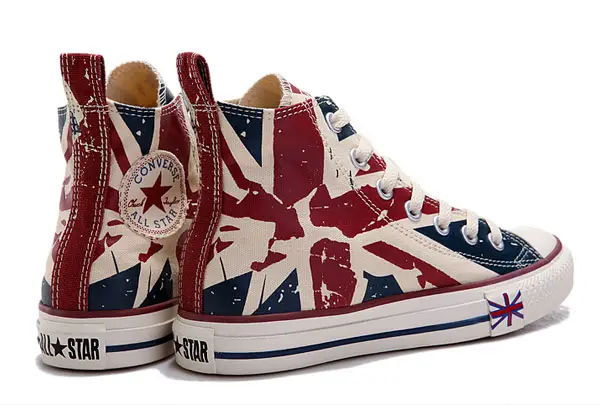 Converse UK Flag For London Olympic Beige Red Blue Printed High Tops Canvas Shoes 02 LRG