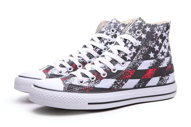 Scrawl Converse Chuck Taylor All Star American Flag High Tops White Canvas Sneakers