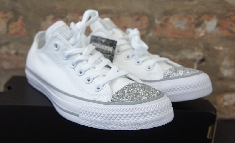 white converse with glitter toe 