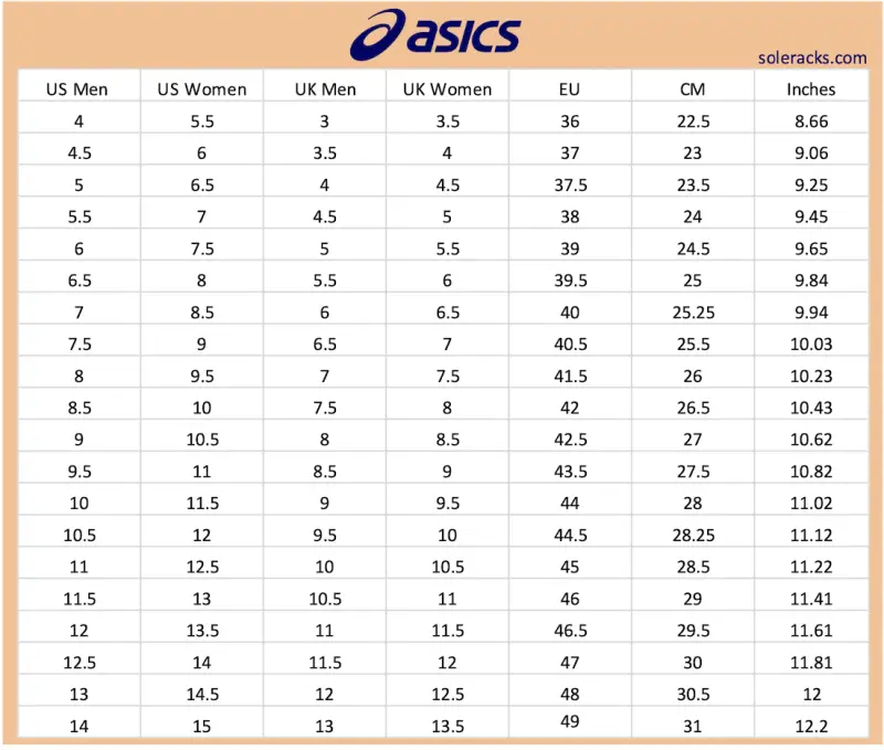 ASICS Shoes Size Chart - How They Fit? - Soleracks
