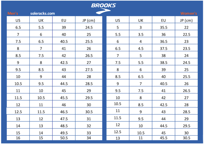 Brooks Shoes Size Chart - Soleracks