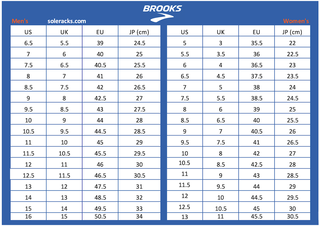 Brooks Shoe Size Chart Cm