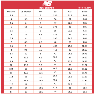 New Balance Shoes Size Chart - Soleracks