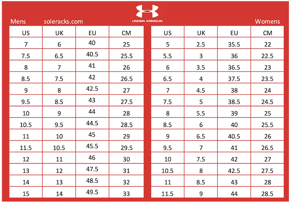 Under Armour Shoes Size Chart