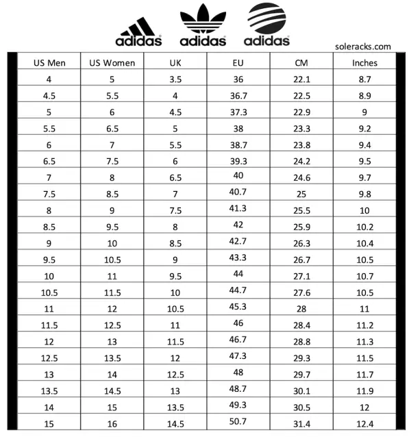 adidas Shoes Size Chart - Soleracks