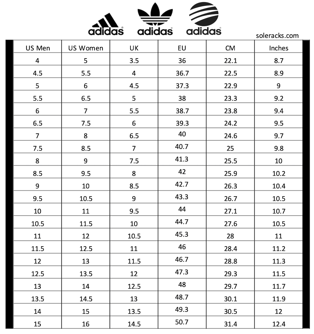 adidas shoes size chart conversion unisex men women