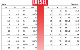 Diesel Shoes Size Chart