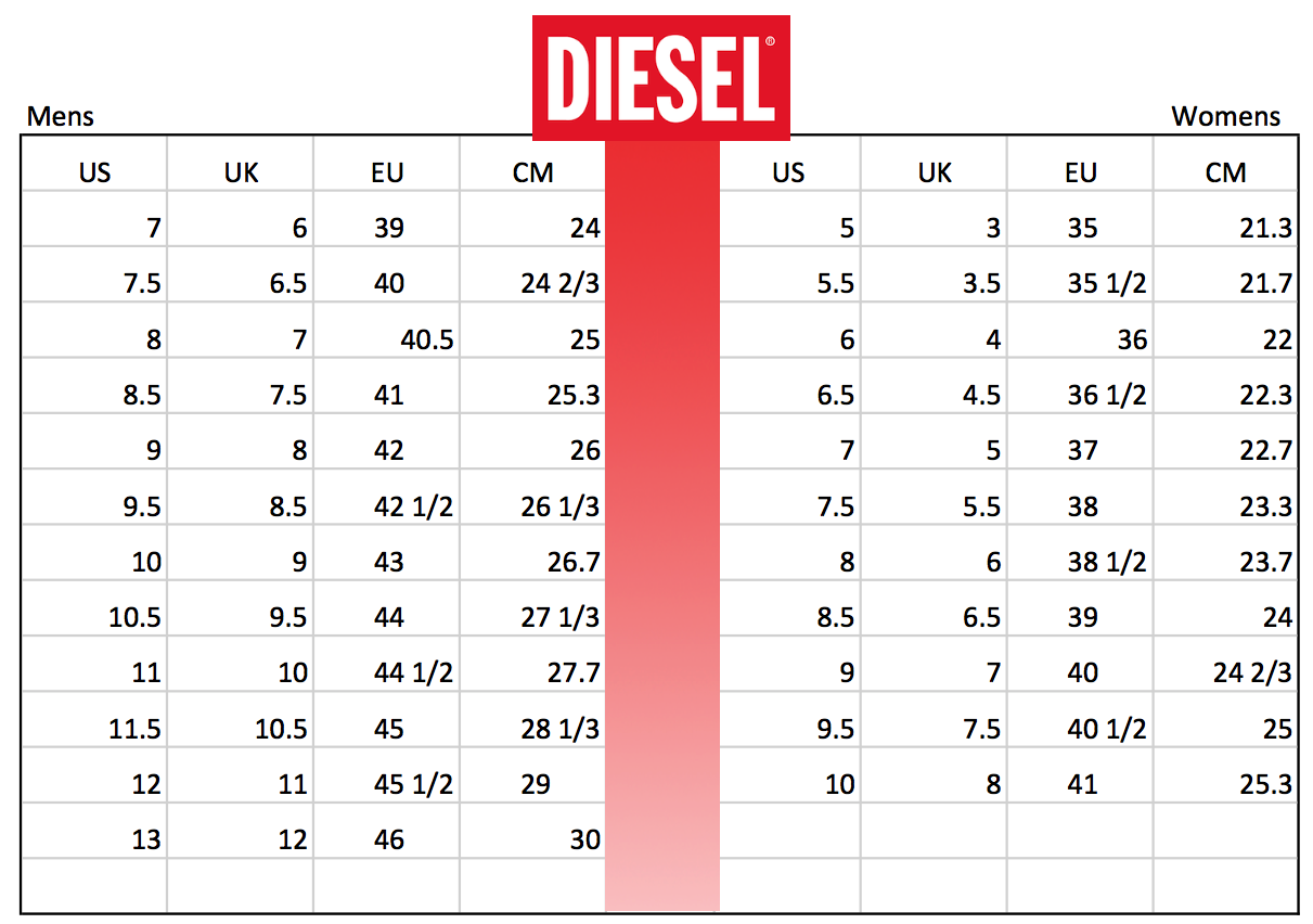 Diesel Shoes Size Chart