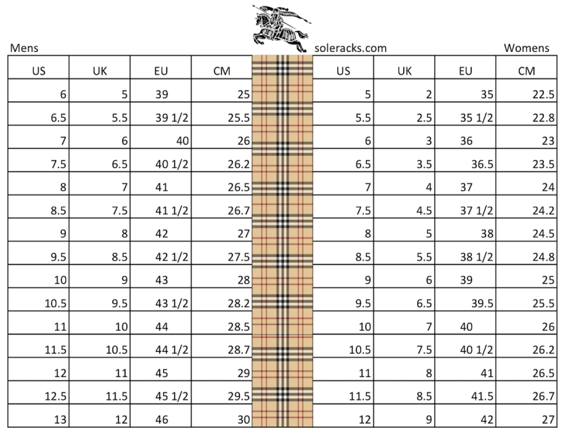 London Size Chart