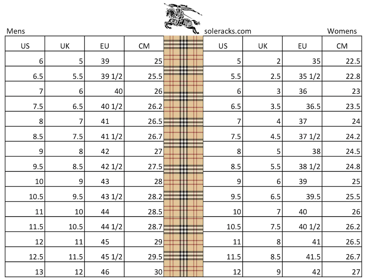 Burberry Shoes Size Chart Conversion | Soleracks