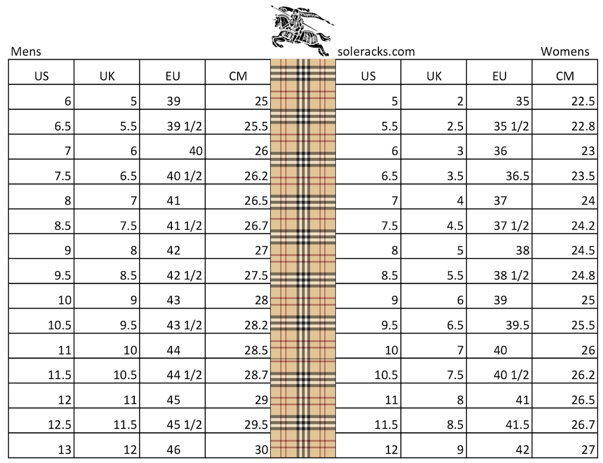 Burberry Shoes Size Chart Conversion 