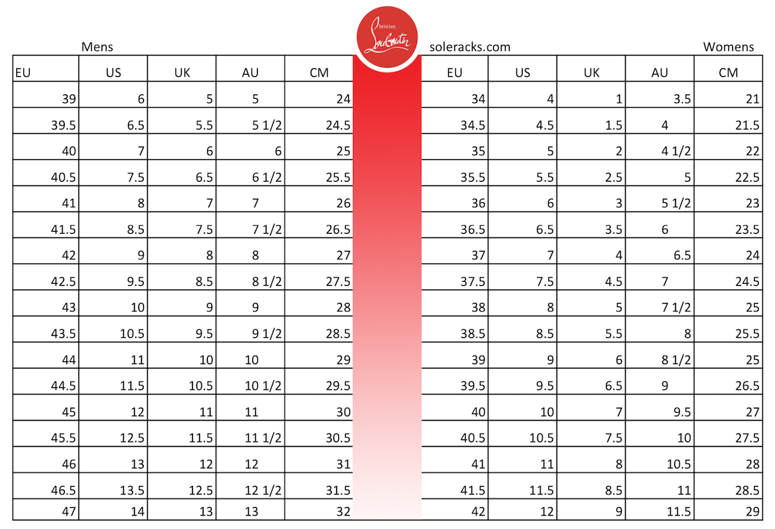 Christian Louboutin Shoes Size Chart Conversion - Soleracks