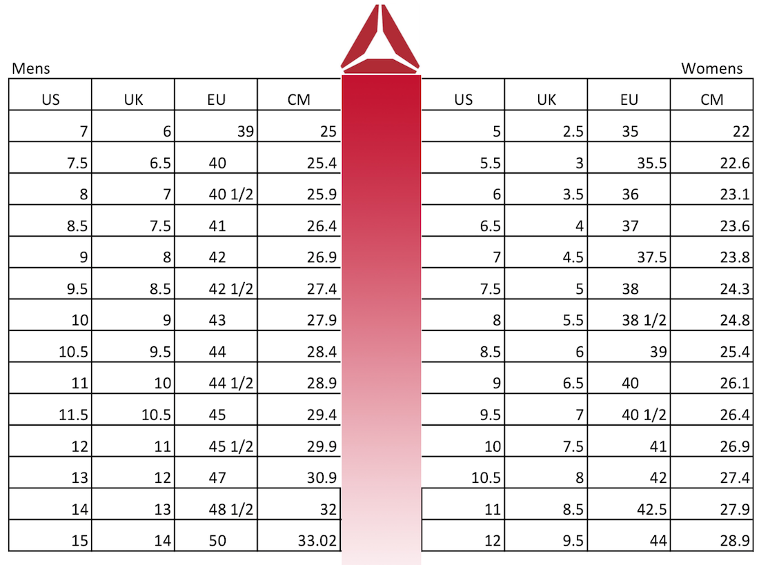 reebok size guide