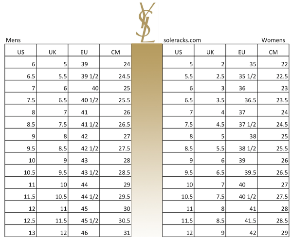 Saint Laurent Shoe Size Chart