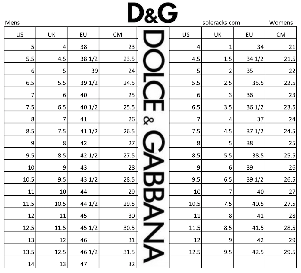 Dolce \u0026 Gabbana Shoes Size Chart 