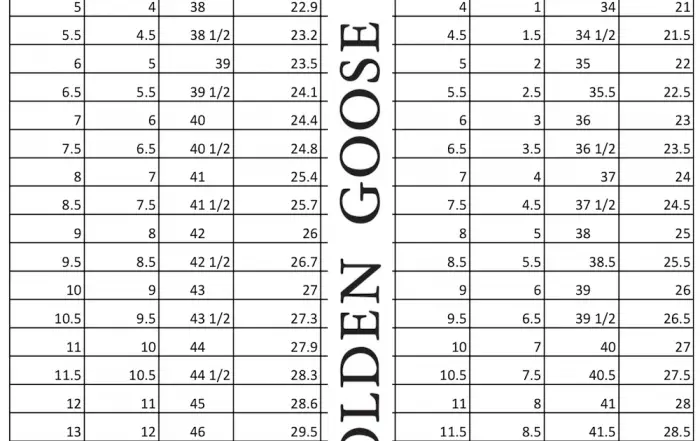 Golden Goose Shoes Size Chart Guide 