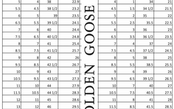 golden goose sneakers size chart