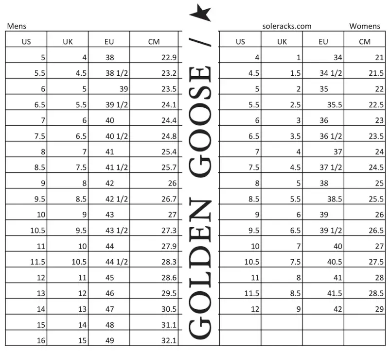 Golden Goose Shoes Size Chart Guide Conversion - Soleracks