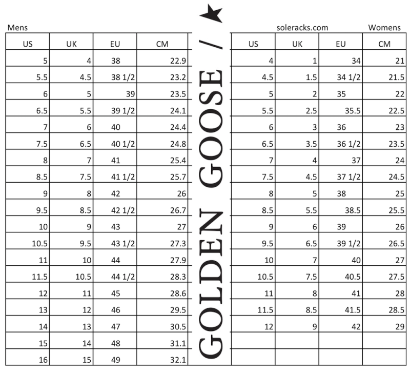 Golden Goose Shoes Size Chart Guide Conversion - Soleracks