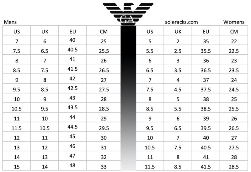 Armani Shoes Size Chart Men's & Women's - Soleracks