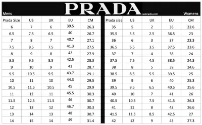 Prada Shoes Size Chart Men's & Women's - Soleracks