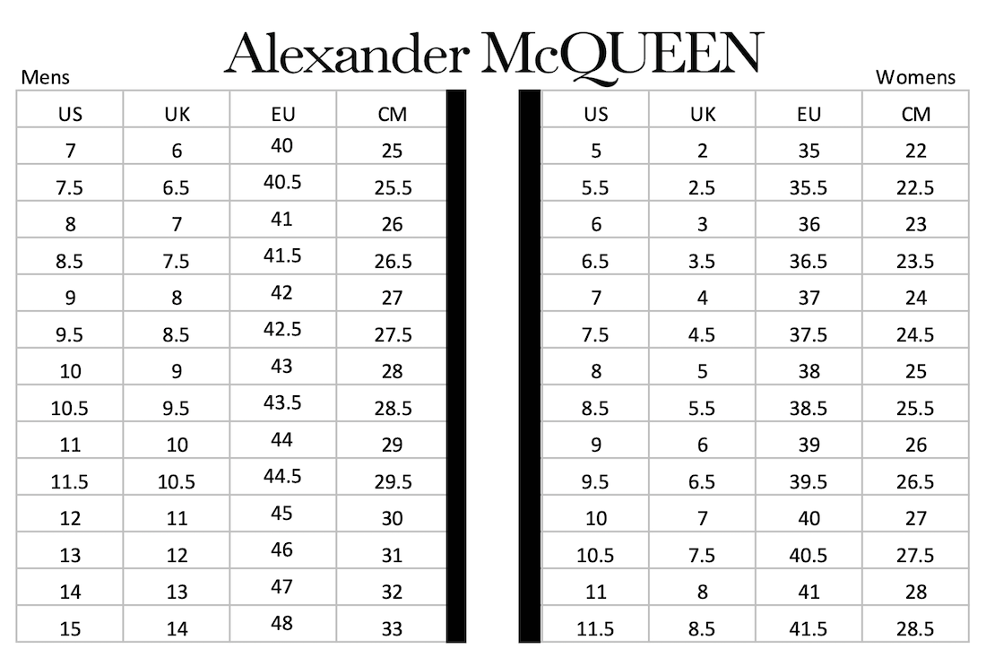 Alexander McQueen Shoes Size Chart Guide Conversion - Soleracks