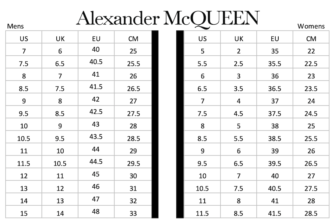 Alexander McQueen Shoes Size Chart 