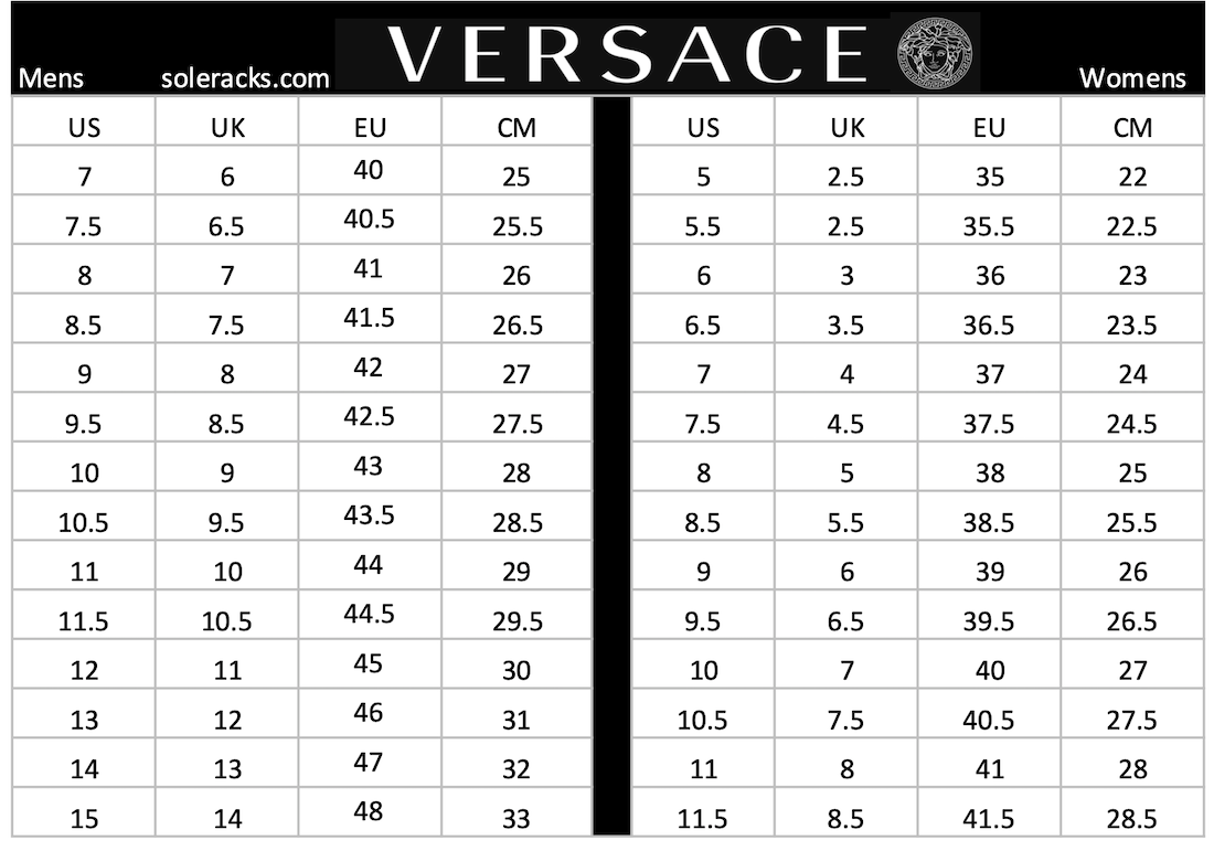 Versace Size Guide Mens Shoes - Design Talk