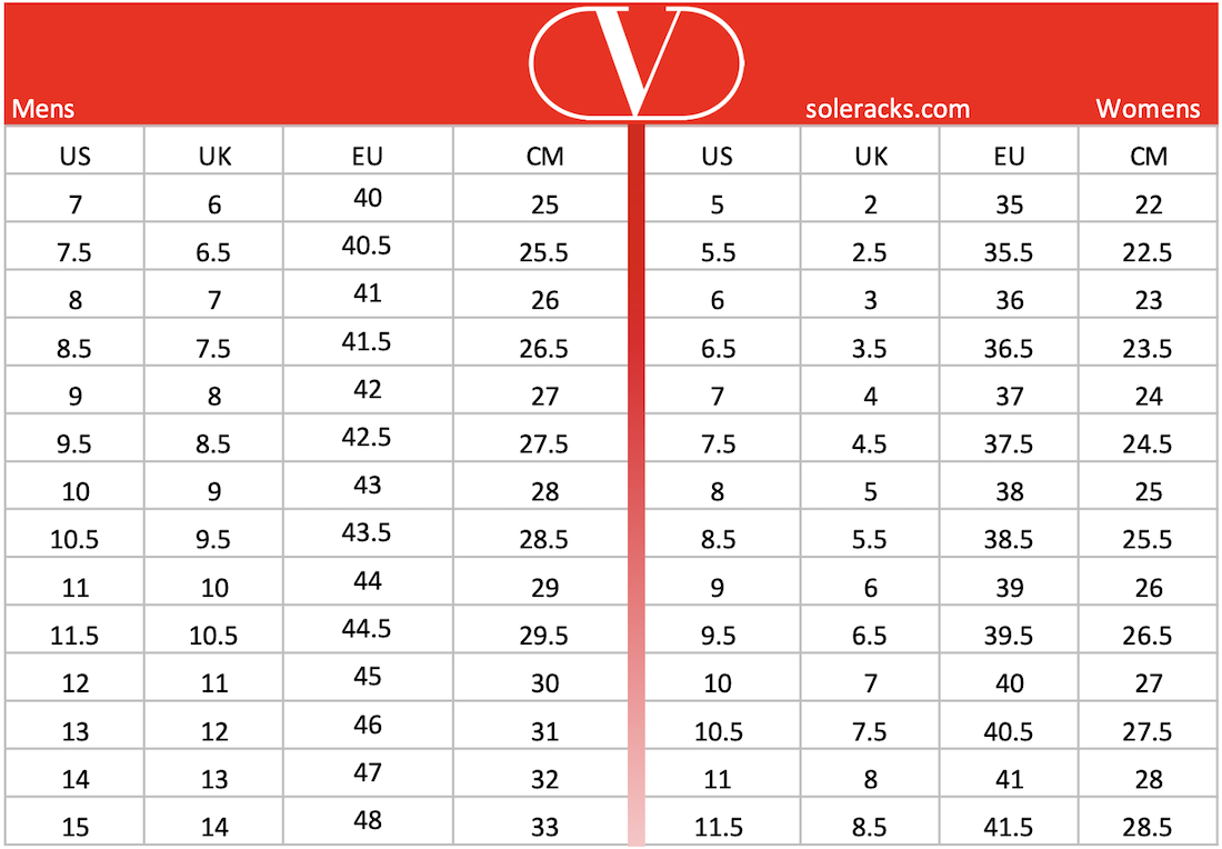 versace shoe size guide