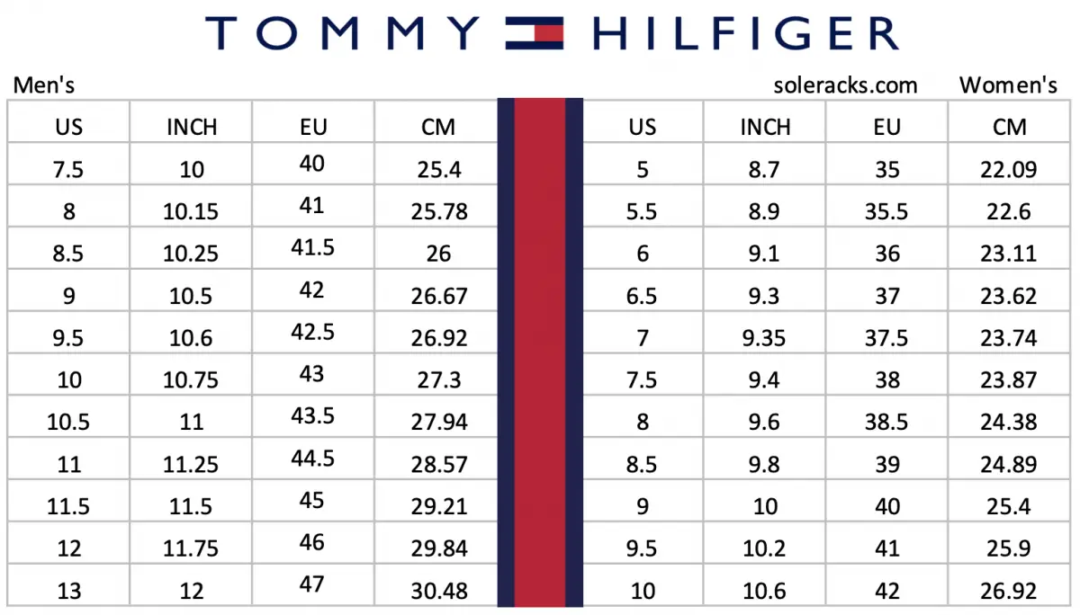 Tommy Hilfiger Shoes Size Chart - Soleracks
