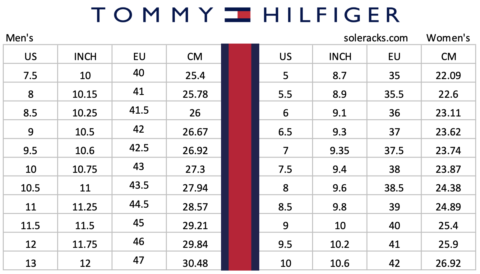 tommy girl size chart