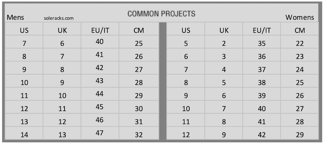 Webster Shoes Size Chart