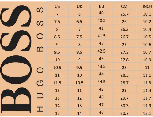 HUGO BOSS Shoes Size Chart (Men’s)