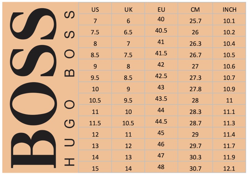 HUGO BOSS Shoes Size Chart (Men