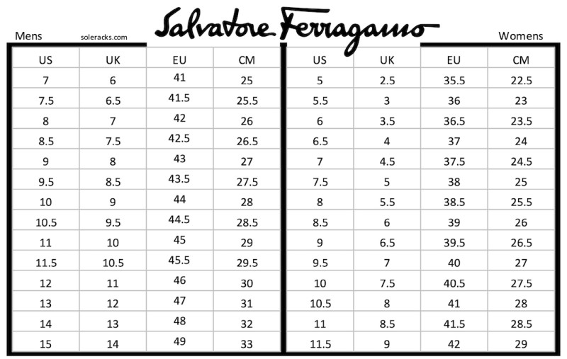 Salvatore Ferragamo Shoes Size Chart - Soleracks