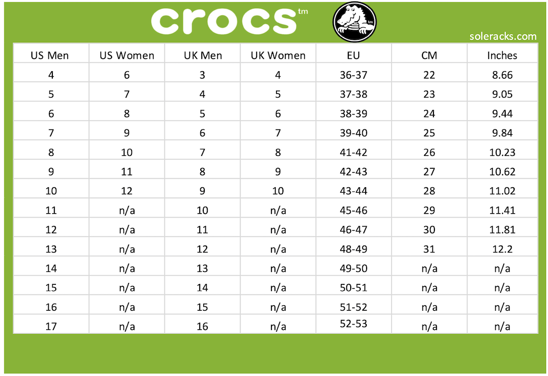 Crocs Shoes size chart Men Women Unisex