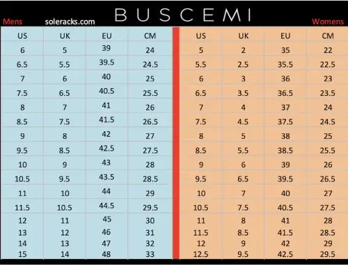 Buscemi Size Chart Men’s & Women’s