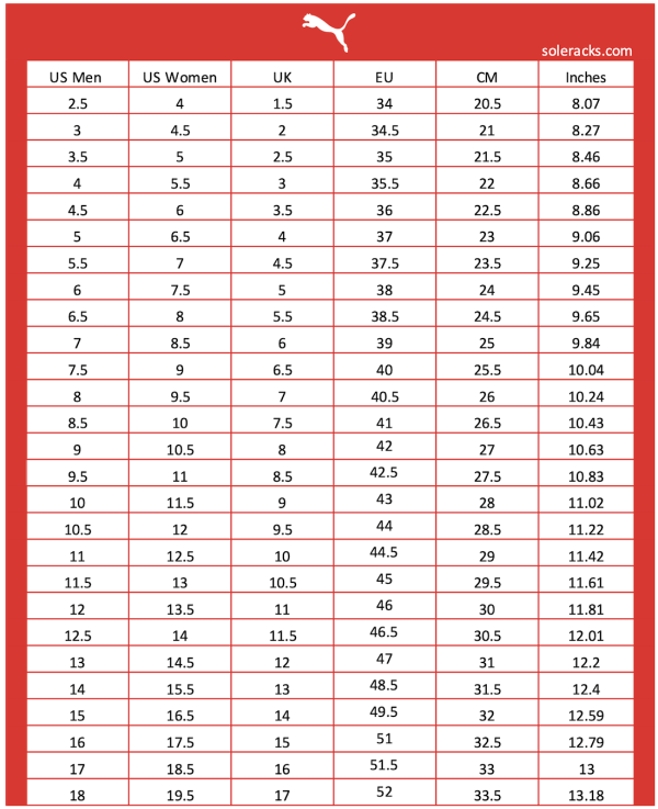 Shoes Size Conversion Chart Soleracks