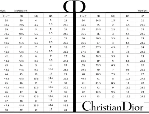 Christian Dior Shoes Size Chart Men’s & Women’s
