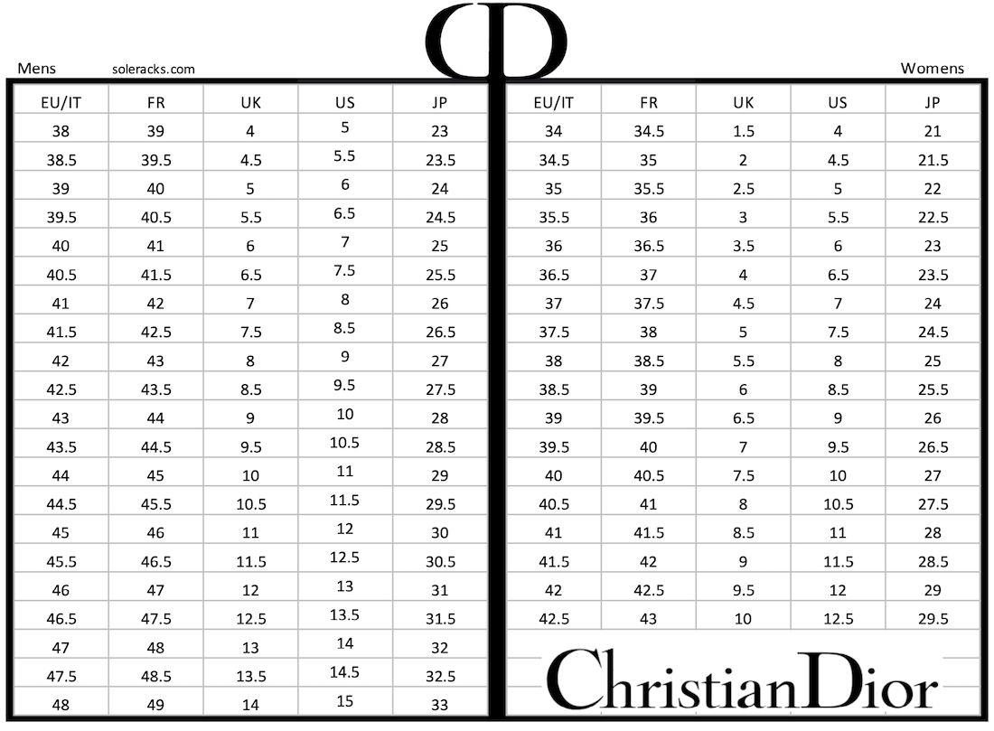 Men's & Women's Designer Shoe Size Conversion Chart – Turnabout