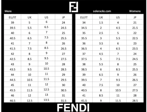 Fendi Shoes Size Chart Men’s & Women’s