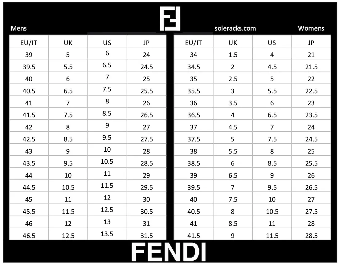 Fendi Shoes Size Chat Mens Womens Conversion