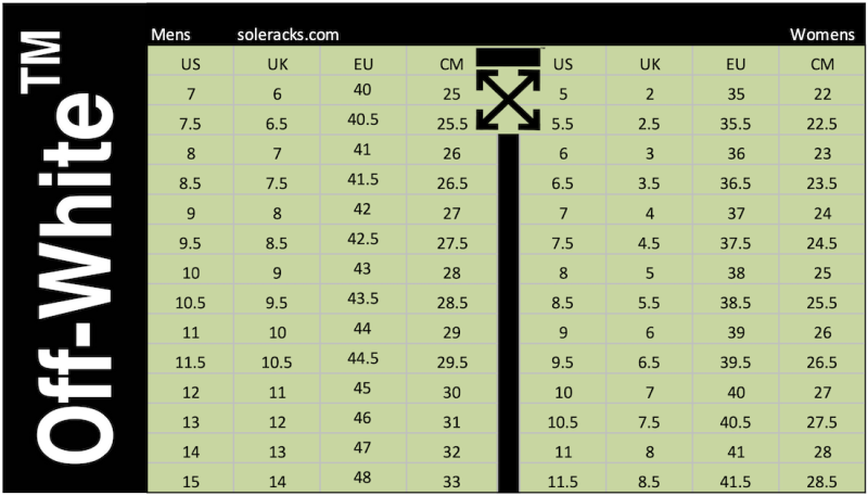 Off White Shoes Size Chart Men s Women s Soleracks off-white-shoes-size-chart-men-s-women-s-soleracks