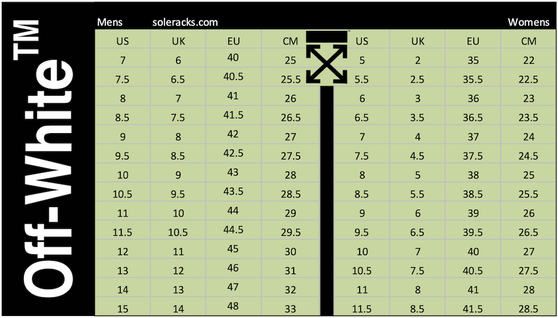 Off White Shoes Size Chart Conversion Men Women