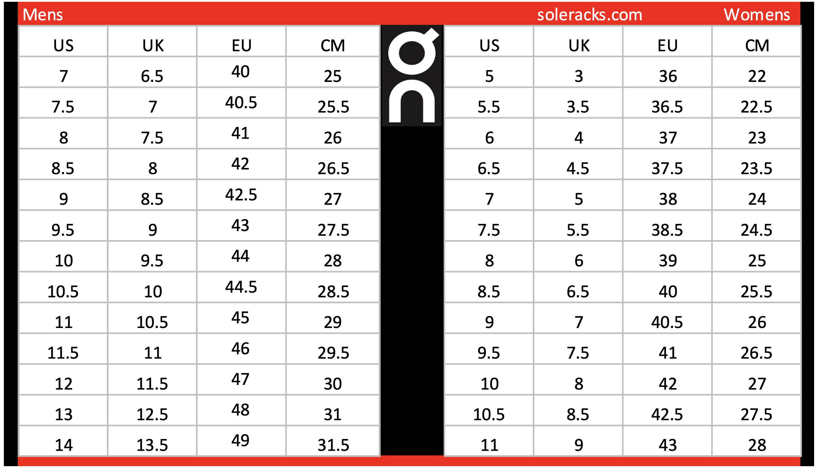 Shoes Conversion Chart - Soleracks