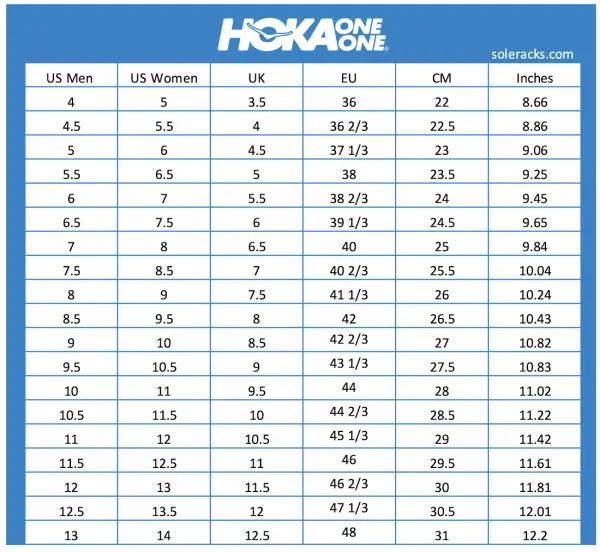 HOKA Shoes Size Chart - Soleracks