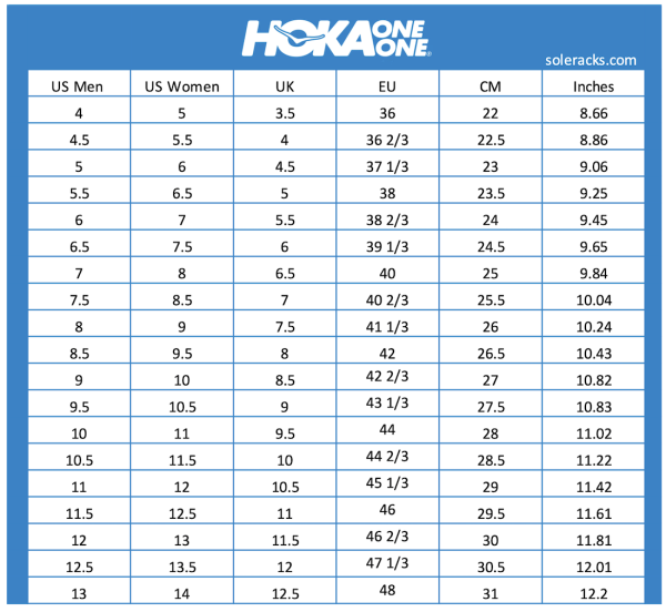 HOKA Shoes Size Chart - Soleracks